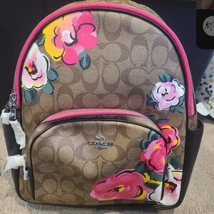 Coach Tan Backpack with Floral Accents